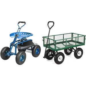 VEVOR Rolling Garden Work Seat with Wheels, Gardening Stool for Planting, 360 Degree Swivel Seat & Gorilla Carts GOR400-COM Steel Garden Cart, Steel Mesh Removable Sides, 3 cu ft, 400 lb Capacity