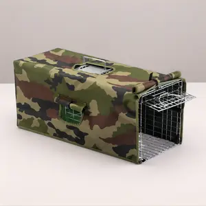 32in Live Animal Trap Cage with Cover Humane Rescue Outdoor for Armadillos Cats Groundhogs Muskrats Opossums Raccoons Skunks Portable Puppy Pen