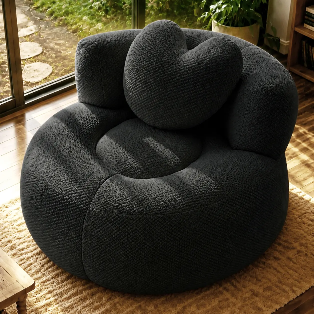 Oversized Round Boneless Chaise Lounge Chair,Corduroy Modern Floor Sofa Deep Seat, Compressed Circle Comfy Barrel Chair, No Assembly Sleeper Cloud Sofa Couch Bed for Living Room, Wavy Corduroyy