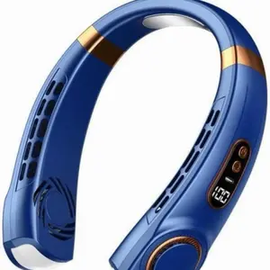 4000mAh Portable LED Intelligent Digital Display Neck Hanging Fan USB Mute Multifunctional with Colorful Lighting Suitable for Outdoor Activities and Running at Night (blue)  Suitable for Outdoor Activities and Running at Night (pink)