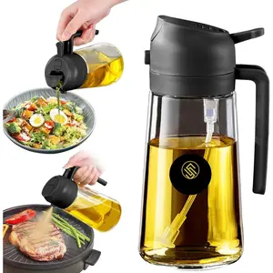 2025 2-in-1 Olive Oil Sprayer & Dispenser Bottle, 16oz Refillable Glass Oil  Bottle for Cooking, Air Fryer, BBQ & Salad - Adjustable Nozzle, Non-Drip Kitchen Gadget  for  Cooks
