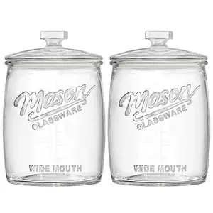 2 Pc Cookie Jar, 1 Gallon Glass Jar with Airtight Lids, Large Wide Mouth Mason Jar for Kitchen Pantry& Laundry Room, Glass Apothecary Canisters Sets for Candy, Flour, Rice, Coffee, Display