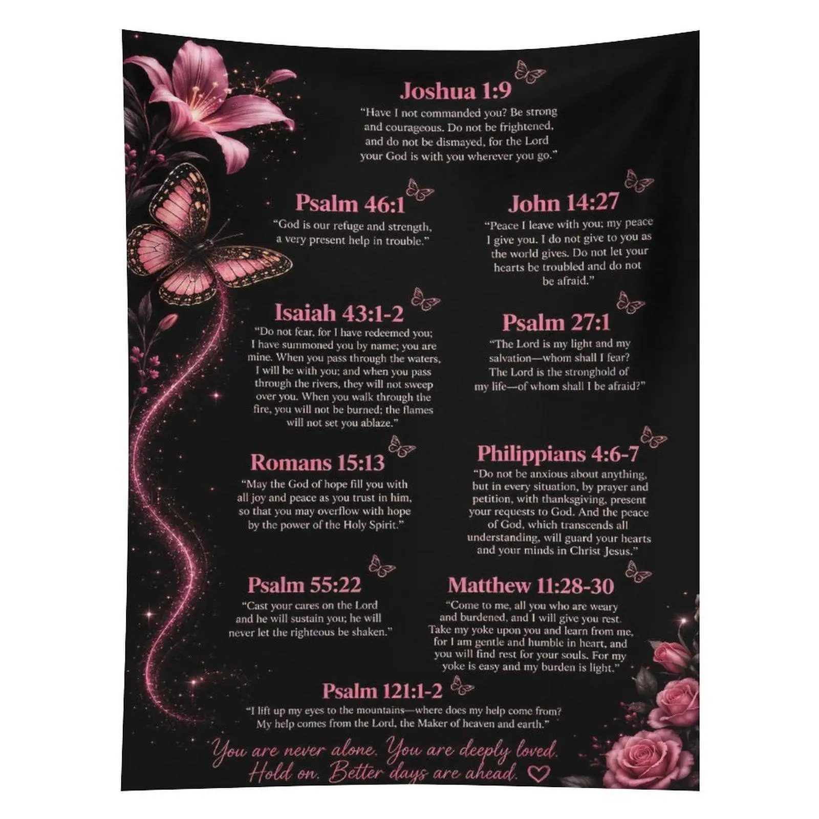 Bible Verse Pink Butterfly Tapestry Christian Scripture Floral Wall Decor