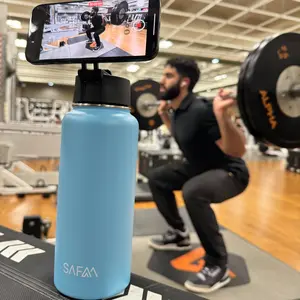 Tripod Water Bottle - MagSafe Phone Mount (Magnetic Straw Lid), Portable, Stainless Steel, Double Walled, Keeps Drinks Hot/Cold - 32 Oz