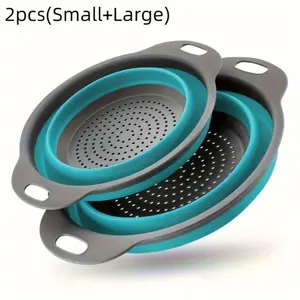 2 Piece Foldable Strainer Set, Space Saving Portable Vegetable and Fruit Washing Basket, Round Expandable Filter Bowl for Kitchen Camping Picnic