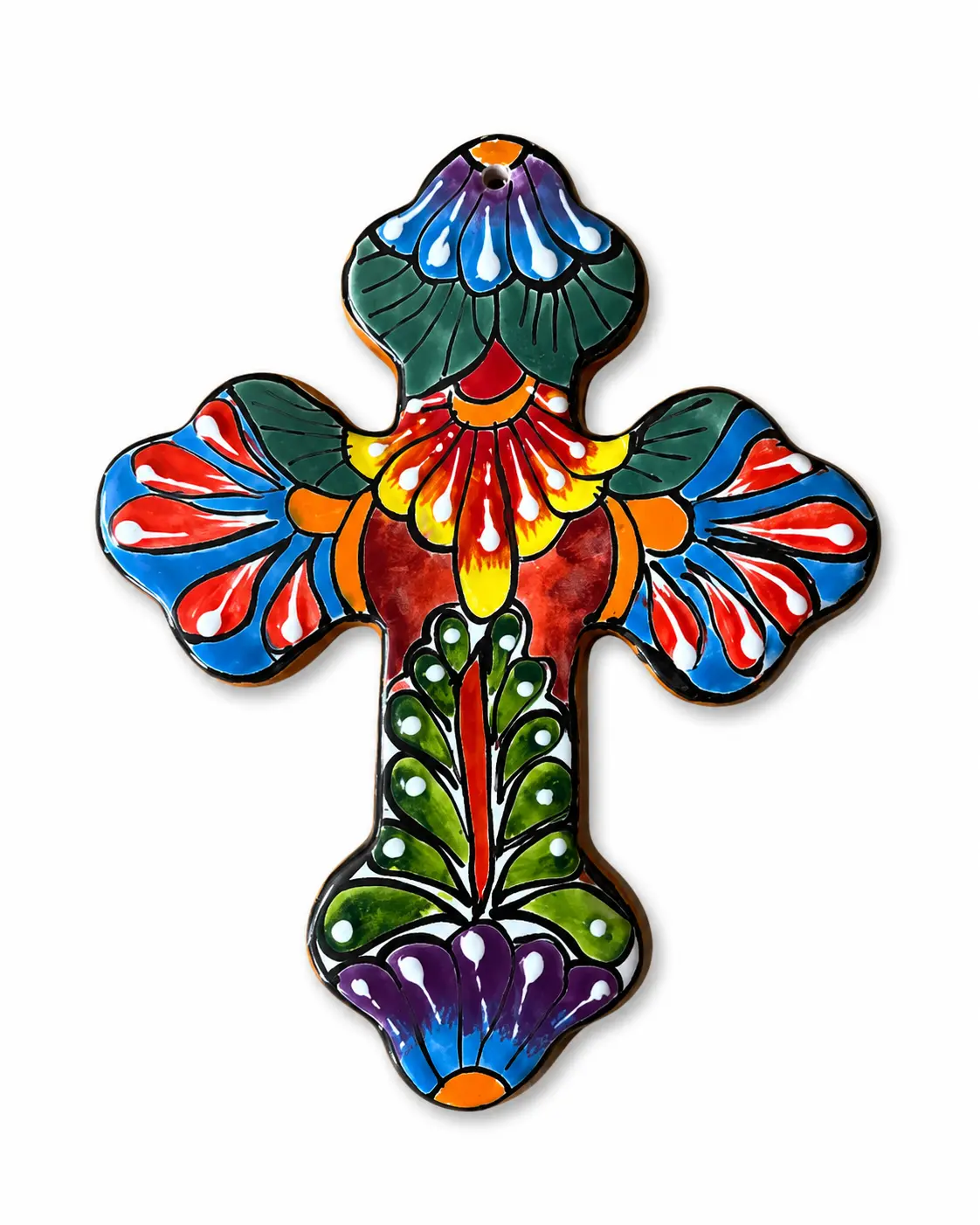 Handmade Talavera Ceramic Cross Wall Decor - Traditional Floral Hand-Painted Religious Hanging Decoration, Ideal Wedding Gift for Home Decor