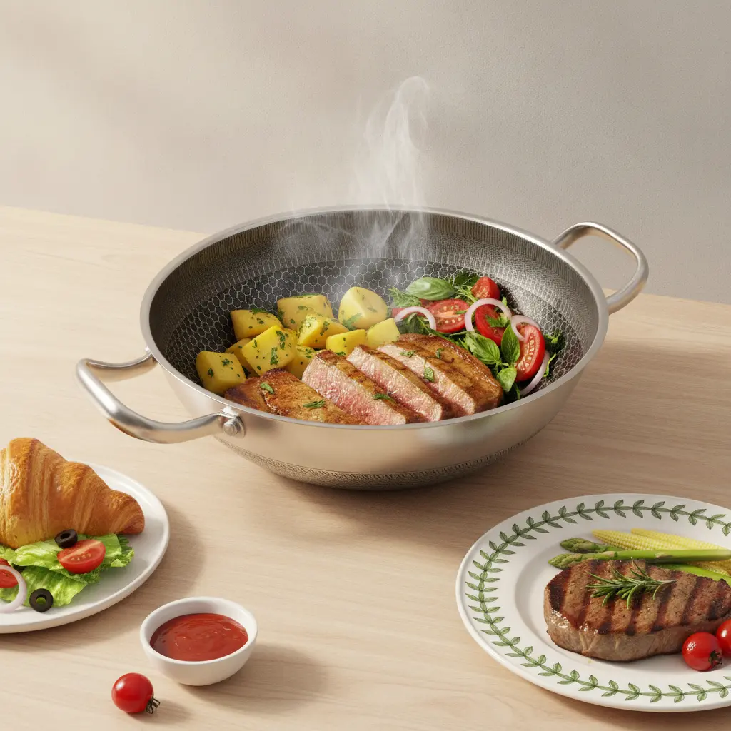 316 Stainless Steel Nonstick Pan 32cm 9cm Deep with Glass Lid for Induction Gas Electric Ceramic