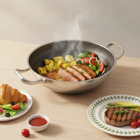 Modern Round 316 Stainless Steel Non-Stick Durable 32cm x 9cm Deep Pan with Glass Lid, Compatible with Induction, Gas, Electric & Ceramic Stoves