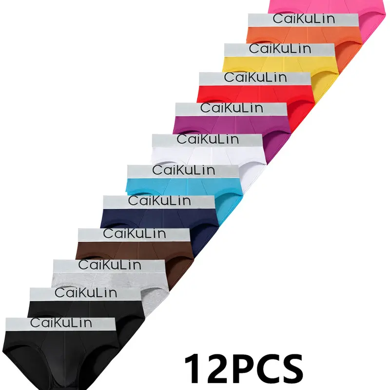 Men's Underwear All Seasons 12-Pack Random Colors, High-End Letter Waist Triangle Pants, Comfortable Soft Breathable, Fashion Trendy Innerwear, Fashionable Underwear, Cooling Breathable Briefs, Soft Comfy Brief