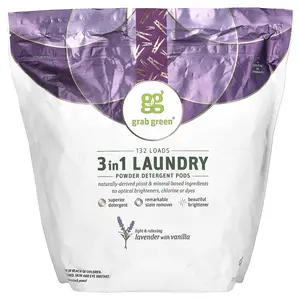 Grab Green 3-in-1 Laundry Powder Detergent Pods, Lavender with Vanilla, 132 Loads, 4 lbs 10.4 oz (2,112 g)