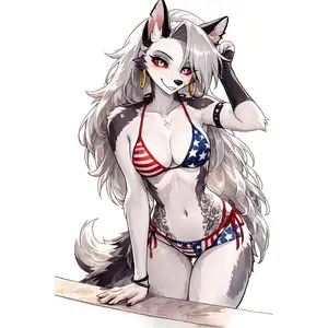 Patriotic Wolf Girl Vinyl Sticker, Fantasy Anime Decal for Laptop, Bottle, Car, Journal Decor