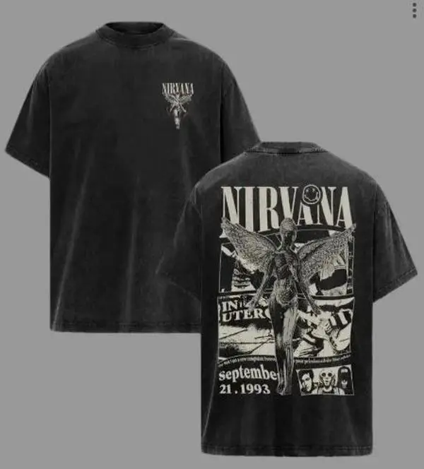 Nirvana Kurt Cobain T-Shirt, Gift for band fans, Men's and women's round neck cotton casual T-shirt, Beautiful graphic T-shirt Fabric Menswear3