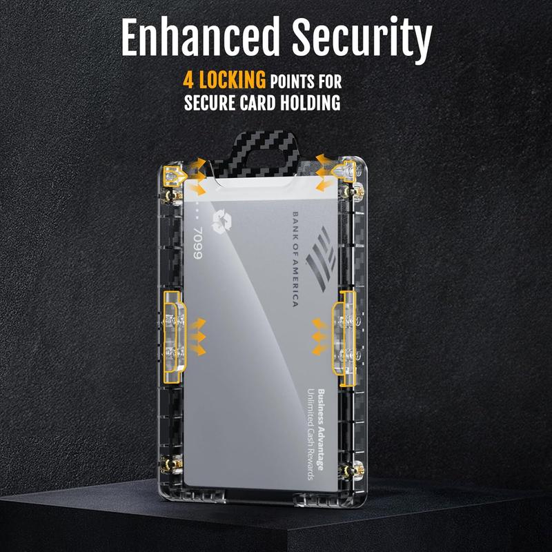 MNGARISTA Retractable Badge Holder, Carbon Fiber ID Badge Reel Strong,Retractable Clip Carabiner Keychain Key Card Holder with 4 Locking Card Point Design, Black