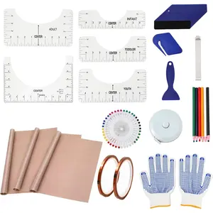 Shirts Tool Kits - 5 T Shirt Ruler Guide 3 Pack Teflon Sheet for Heat Press12 x 16in 2 Rolls Heat Resistant Tape 6 Pcs Sewing Mark Pencil Accessories