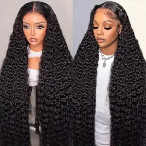 Bling Hair VIP 38 36 34 inch Kinky Curly Lace Front Wigs Human Hair Pre Plucked 180% Density 13x4 13x6 HD Transparent Lace Frontal Curly Wigs Human Hair Deep Curly Human Hair Wigs For Women Natural Black