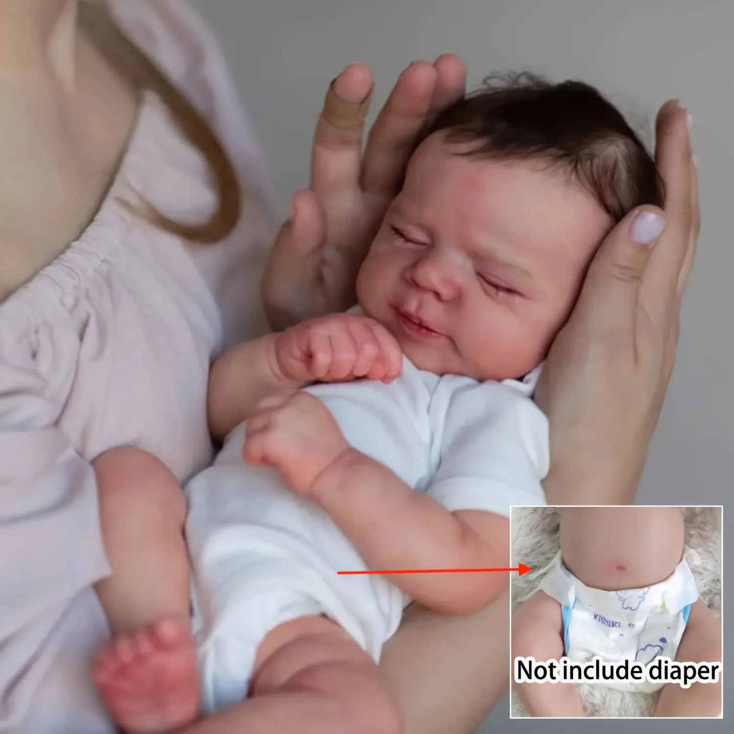 BZDOLL 46cm/18inch Realistic Soft Vinyl Full Body Asleep Reborn Baby Doll - 3D-Paint Light Beige, Hand-Painted Visible Veins, Washable Feel, Bath Into Water, ASTM F963 Conformed, Girls' Playmate, Christmas Gift, Clothes Set Compatible