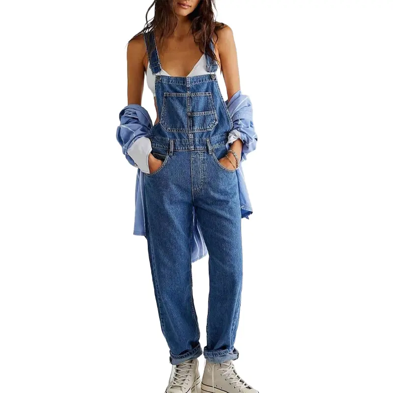 AIbart Women's Sleeveless Strappy Denim Bib Overalls - Casual Everyday Barrel Leg Adjustable Strap Jumpsuits with Pockets, Casual Overalls, Classic Denim Overalls