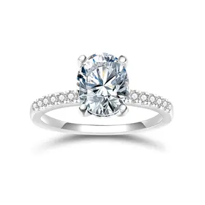 FINDURINGS 3CT Oval Cut Synthetic Moissanite Engagement Ring in S925 Sterling Silver