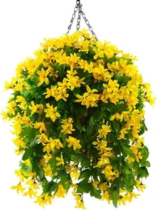 Artificial Hanging Violet Flowers in Basket for Patio Garden Decor,Artificial Hanging Vine Plant in Basket,Coconut Lining Hanging Basket with Flower for(Yellow)