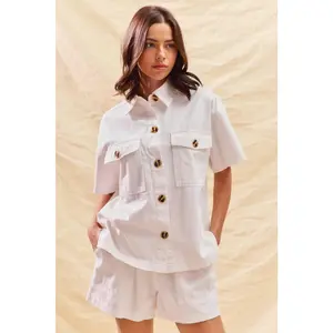 SO ME Button Down Denim Top and Shorts Set