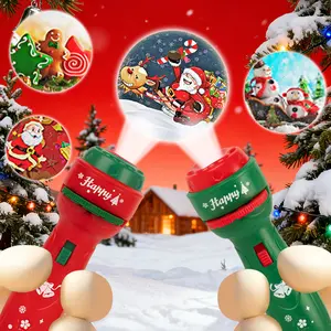 Kids Toy 2-Pack Projector with 48 Slides Santa Claus Luminous Torch Lamp Toy for Boys Girls Christmas Thanksgiving Gifts LED Star Light Party Mood Light