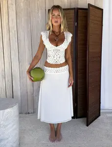 SASHA CROCHET MIDI SKIRT - IVORY