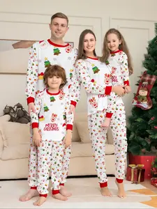 Santa Reindeer Christmas Tree Family Matching Pajama Set, Fun Holiday Elements, Comfortable Skin-Friendly, Casual Home & Outdoors Wear