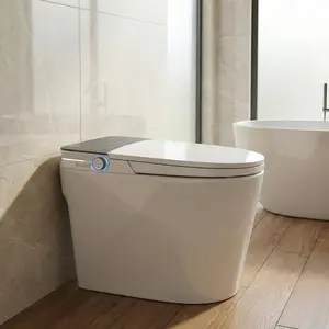 Smart Toilet with Bidet Built in Automatic Flush Touchless Smart Toilet with Foot Sensor Heated Seat Warm Air Dryer Low Water Pressure Pump Eco Siphon Jet One Piece Smart Bidet Toilet ADA Height Elongated Luxury Toilet White Black