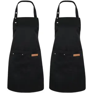 2 Pack Kitchen Cooking Chef Apron Adjustable Waterdrop Resistant Apron with 3 Pockets Professional Grade Quality Waterproof Polyester Material 75x66 cm