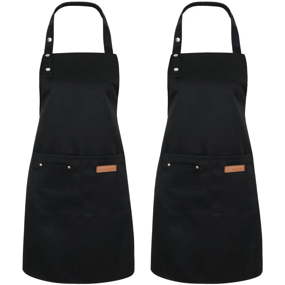 2 Pack Kitchen Cooking Chef Apron Adjustable Waterdrop Resistant Apron with 3 Pockets Professional Grade Quality Waterproof Polyester Material 75x66 cm