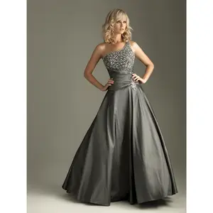 One Shoulder A Line Gown  crush beading on top - Prom