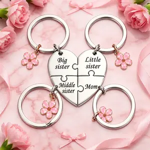 Stainless Steel Flower Keychain 4-Piece Set, Mother Big Sister Middle Sister Little Sister Keychanin, Sweet Meaning Gift for Mon for Families