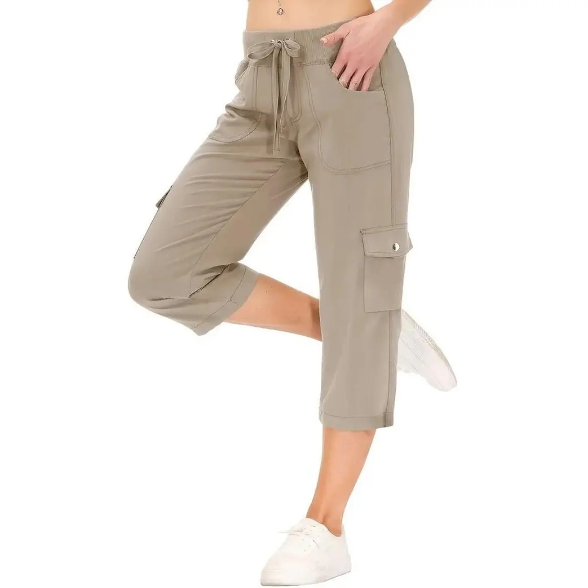 Womens Capris with Pockets Loose Fit Casual Capri Pants Dressy Lightweight Ladies Baggy Cargo Pants for Hiking