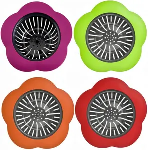 Kitchen Sink Strainer Set 4PCS Silicone Strainers 4.5" Diameter Multicolor Ergonomic Rust-Proof Easy Clean Dishwasher Safe with Creative Patterns