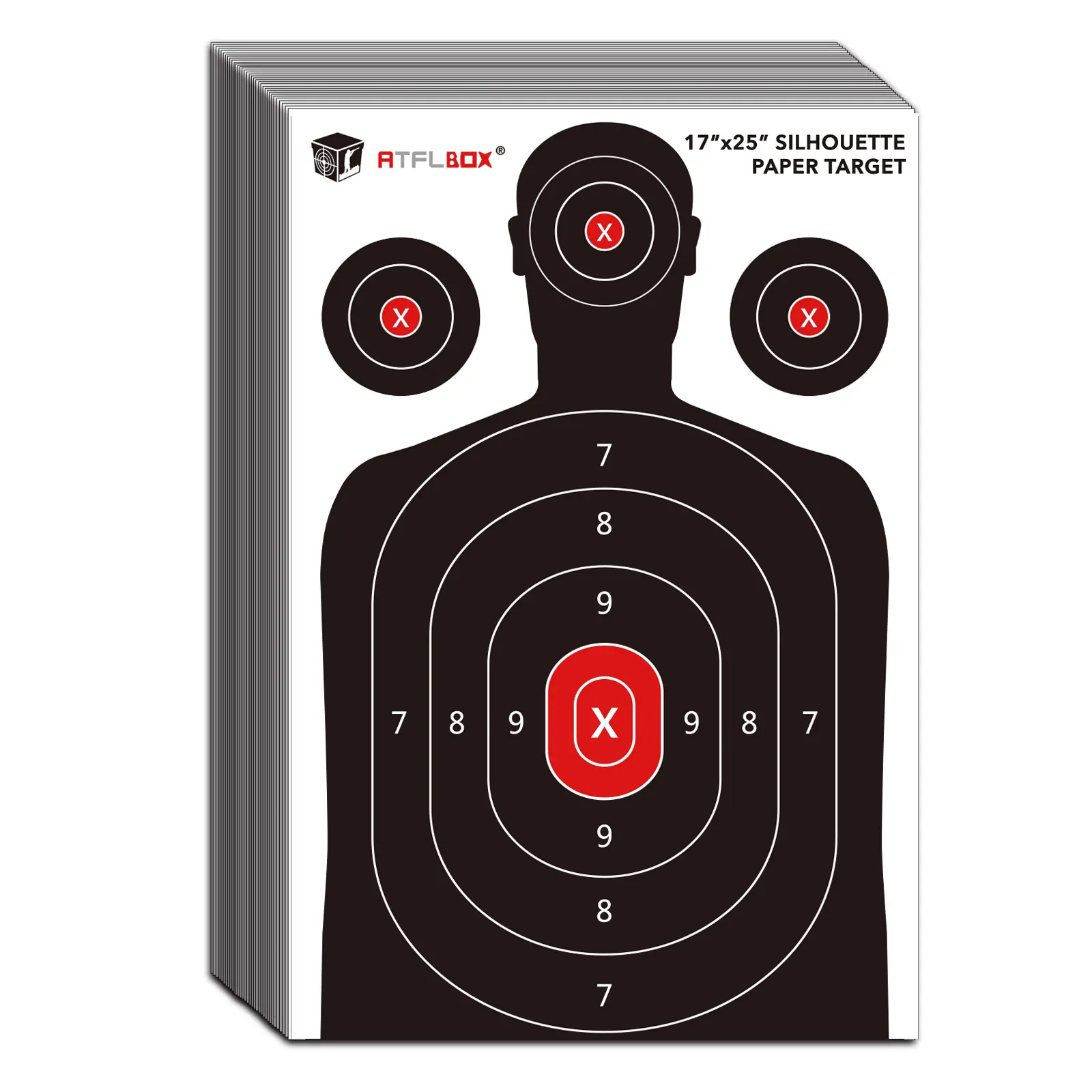 Atflbox Silhouette Shooting Training Paper Targets, 17x25 in, 25-Pack for Indoor and Outdoor Range Use