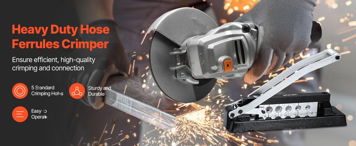 Heavy Duty Hose Ferrule Crimping Tool With Five Die Holes And A 0.44 To 0.63 Inch Crimping Range For PVC, Rubber And Air Hoses, Bench Mount Crimper For Repair, Assembly And Maintenance, Ferrules Not Included