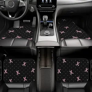 4pcs Pink Bow Car Mat Set - Durable Polyester Material, Easy to Clean, Front And Rear Seat Protection, All-Weather Use, Suitable for Trucks, Cars, Suvs, Perfect Gift