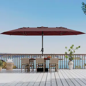 【GARVEE】15FT Rectangular Patio Umbrella with Base Included - Large Patio Umbrella with Crank Handle, UV Protection for Outdoor Market, Backyard, Pool - Burgundy