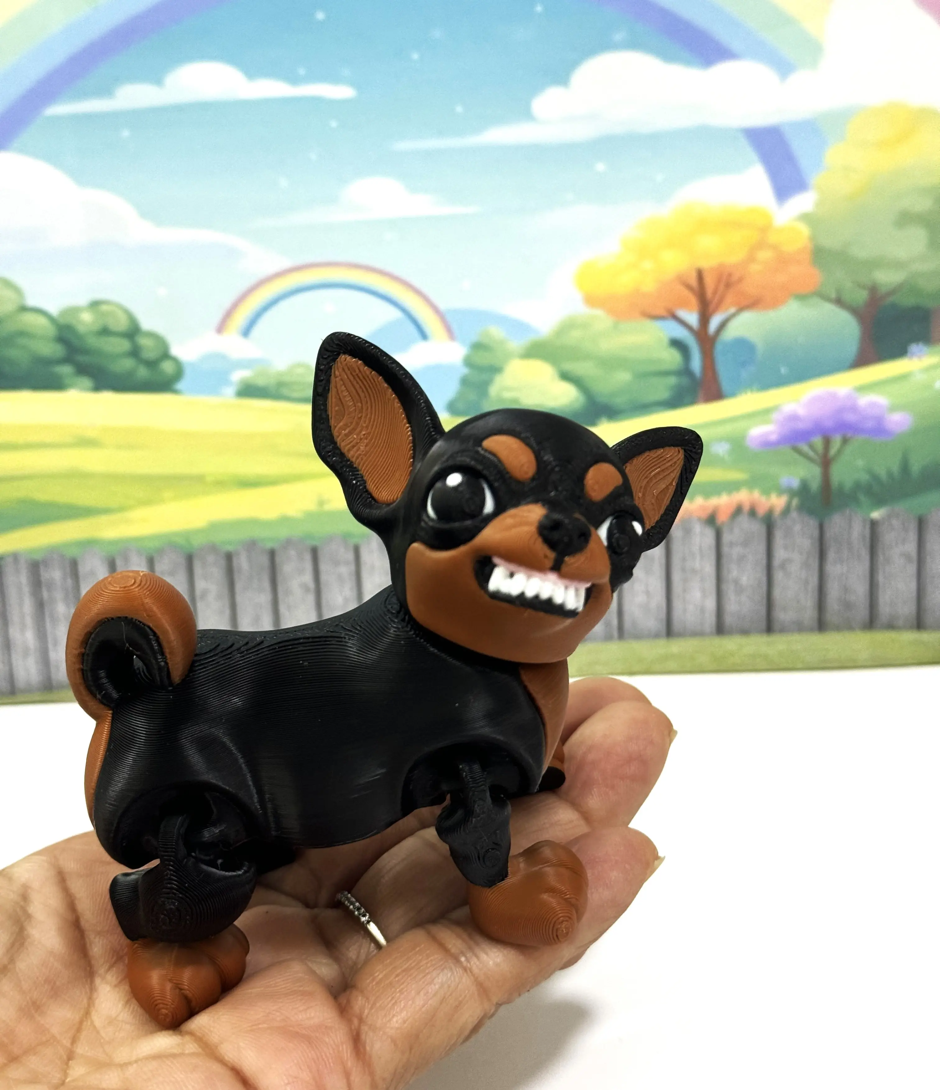 Cute Chihuahua Dog Figurines, 3D Printed Movable Joints Animals, 3" Black and Brown Dog, Gift for Dog Lovers AD-CH-AC