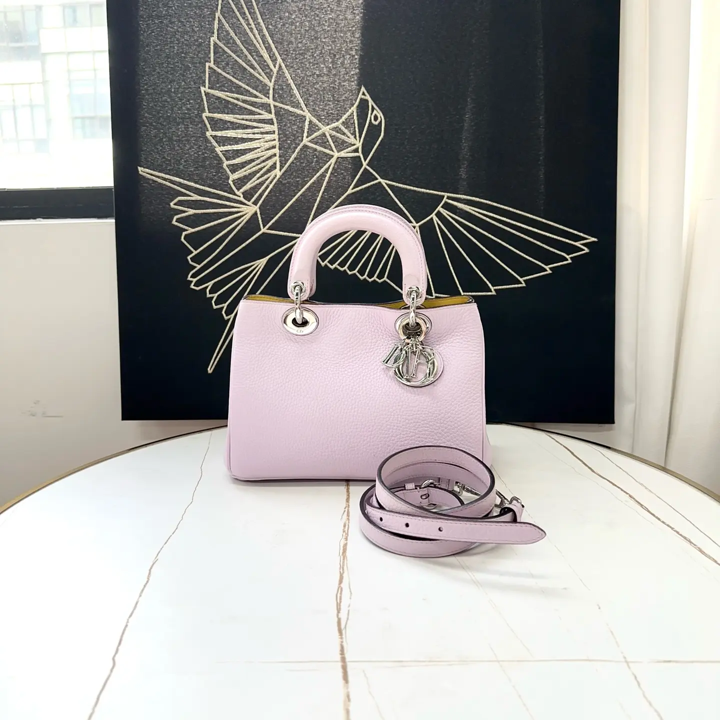 Pre-owned Dior Light Pink Grained Leather My ABCDior Top Handle Bag 0728 raye 23523193