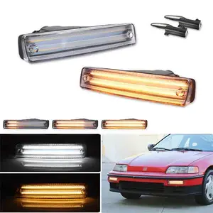 2PCS Amber Lens White LED Front Bumper Parking Signal Lights For Honda CR-X CRX 1990 1991 Replace OEM 33300SH2A03, 33300 SH2 A03, 33300-SH2-A03 ﻿