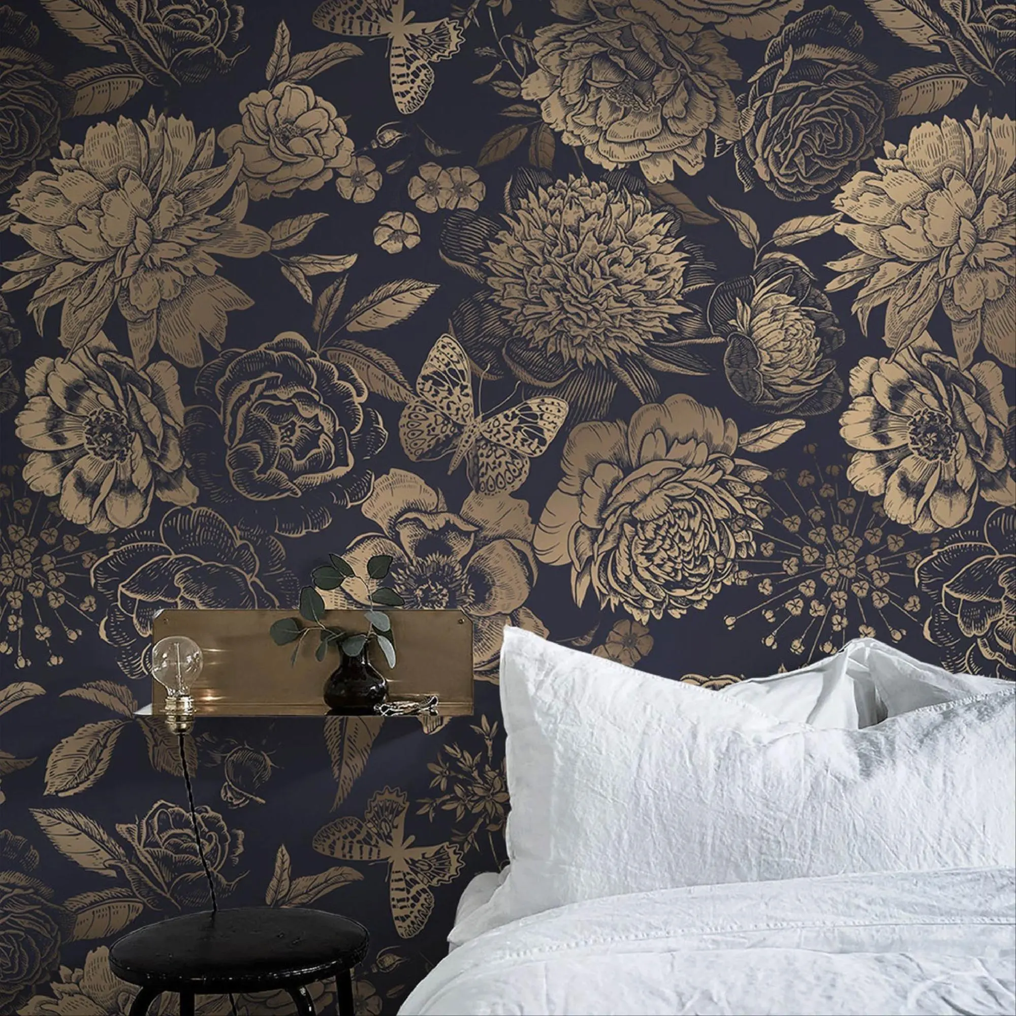 Retro Flower Pattern Wallpaper, 1 Count Removable Self-adhesive Wallpaper, Vintage Design Decorative Wallpaper for Living Room Bedroom Kitchen, Marble Pattern Wallpaper, Peel And Stick Wallpaper Designs, Floral Wallpaper Peel And Stick