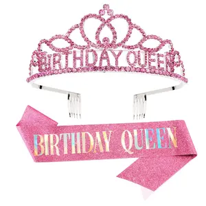 Birthday Crown for Women Birthday  Sash for Women Birthday Tiara for Women Birthday Girl Headband Princess Crown Rhinestone Happy Birthday Accessories