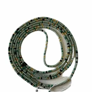 Waistbeads - Green Beads with Gold Accents for Stylish Waist Accessory