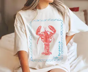 Comfort Colors Lobster Graphic T-Shirt | French Coastal Distressed Tee | Coquette Aesthetic Shirt | Nautical Fisherman Style