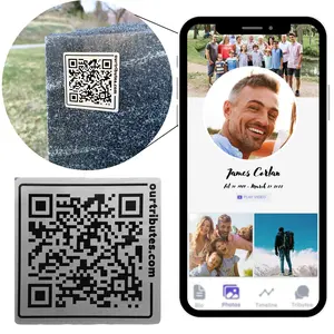 Our Tributes Personalized Memorial Web Page and Metal QR Code Plaque; for Headstones, Grave Markers, Memorials, Cremation Urns, Wind Chimes; Bereavement Gifts, Funeral Gifts, Funeral Guest Book