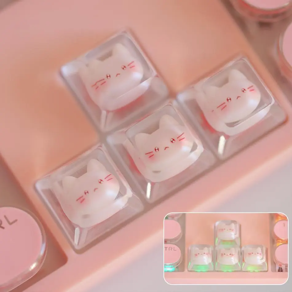 Cute Backlit Cat ESC Keycaps Girl Gift for Cherry MX Switch Game Mechanical Keyboard Key Caps Transparent Handmade Customized
