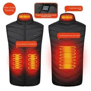 Men's Black Heated Vest - Four-zone heating (neck/abdomen/back), USB rechargeable, adjustable temperature, suitable for winter outdoor activities and daily commutes.
