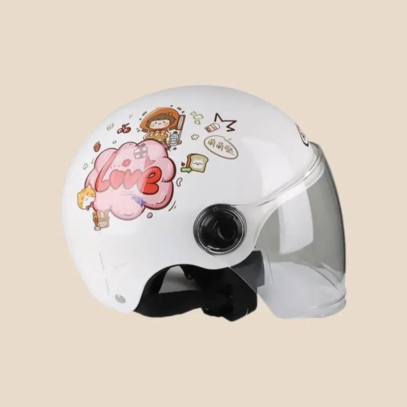 Kids Adjustable Ventilated Electric Motorcycle Helmet - Colorful Print, Impact-Safe, Quick Buckle, Shock Foam, Universal Fit - Summer Safety Helmet for Boys & Girls