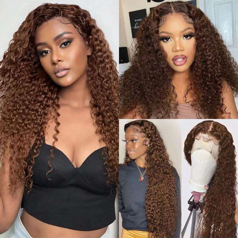 Deep Wave Lace Frontal Wig 30Inch Brazilian Chocolate Brown Curly Human Hair Wig 13x4 13x6 Hd Transparent Lace Frontal Deep Wave Wig  Colored Water Wave Brazilian Wigs For Women Pre Plucked 180% Density